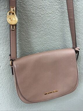 Michael Kors Mauve-Taupe Pebbled Leather Crossbody with Gold Accents